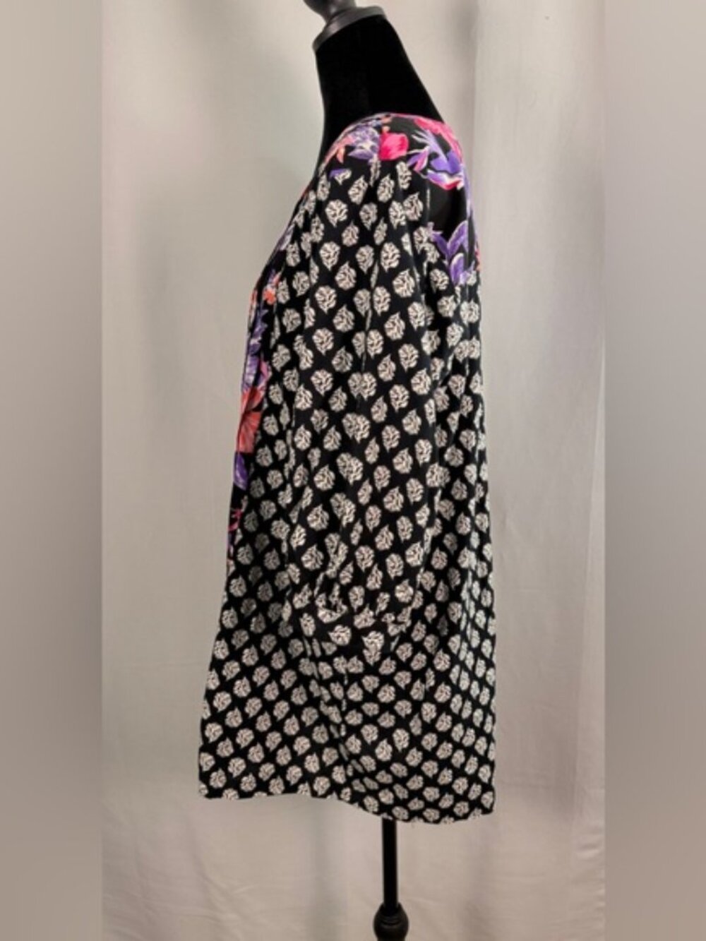Ulla Popken Black Purple Floral Boho Tunic Top Plus Size 12/14 - Picture 4 of 9